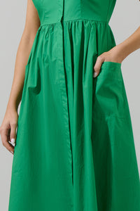 Grenola Button Up Collared Midi Dress KELLY-GREEN / S by Sugarlips Grenola Button Up Collared Midi Dress KELLY-GREEN / S by Sugarlips