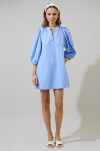 Malaga Striped Victoria Shift Split Neck Mini Dress