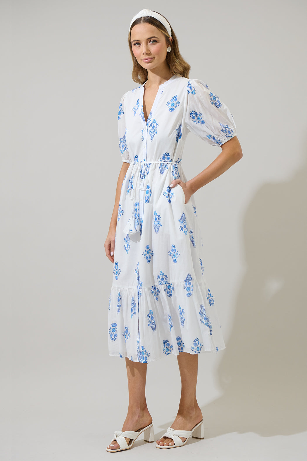 floral button front midi dress FLORAL BUTTON FRONT DRESS
