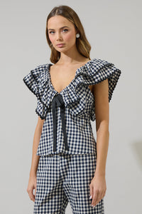 Dover Gingham Leoti Ruffle Babydoll Top