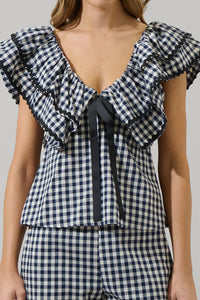 Dover Gingham Leoti Ruffle Babydoll Top