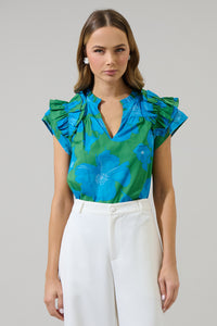 Rori Floral Ramona Ruffle Split Neck Top