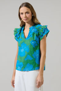 Rori Floral Ramona Ruffle Split Neck Top