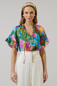 Novi Tropical Erie Split Neck Top