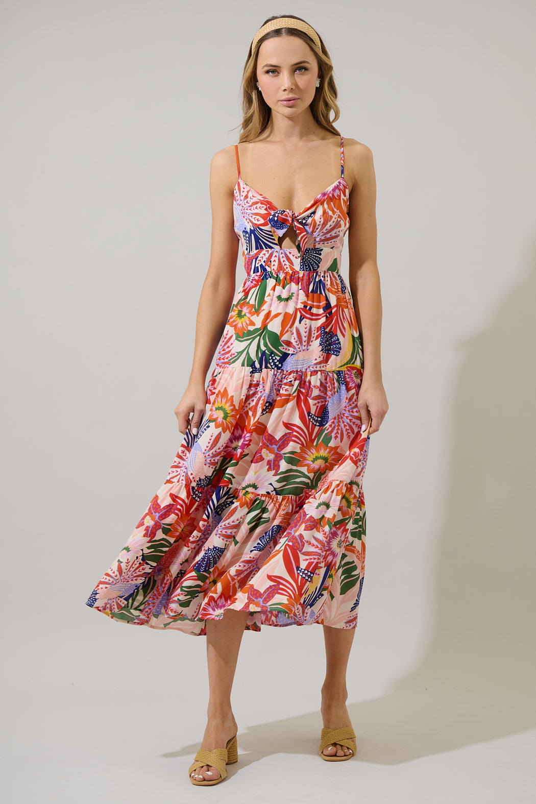 Hatley Floral Tie Knot Midi Dress BLUE-PINK-CREAM / L by Sugarlips Hatley Floral Tie Knot Midi Dress BLUE-PINK-CREAM / L by Sugarlips