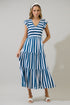 Emerly Striped Sunfire Tiered Midi Dress