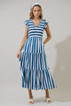 Emerly Striped Sunfire Tiered Midi Dress