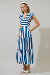 Emerly Striped Sunfire Tiered Midi Dress