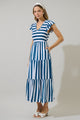 Emerly Striped Sunfire Tiered Midi Dress