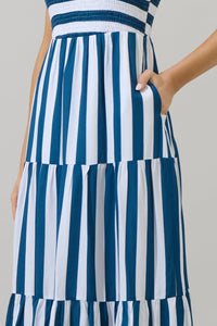 Emerly Striped Sunfire Tiered Midi Dress