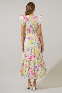 Leonie Floral Sunfire Tiered Midi Dress