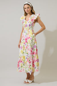 Leonie Floral Sunfire Tiered Midi Dress