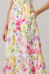 Leonie Floral Sunfire Tiered Midi Dress