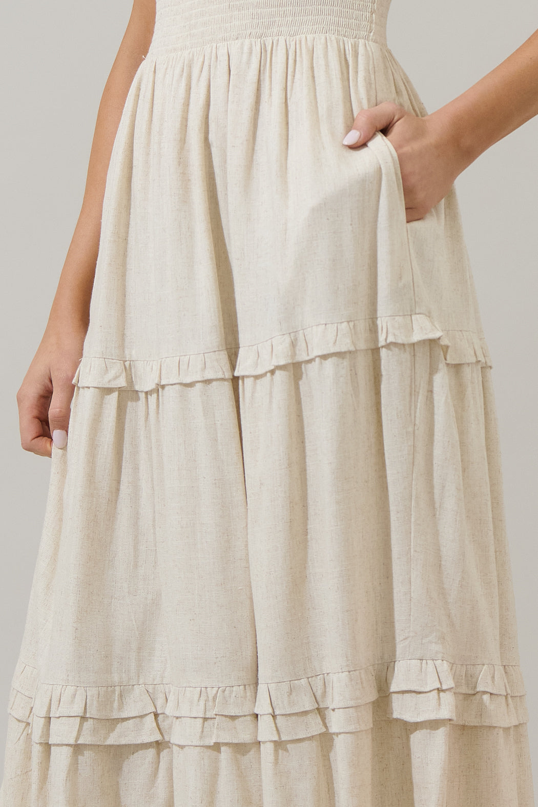 Sandy Shore Palmer Linen Tiered Maxi Dress NATURAL / XS by Sugarlips Sandy Shore Palmer Linen Tiered Maxi Dress NATURAL / XS by Sugarlips