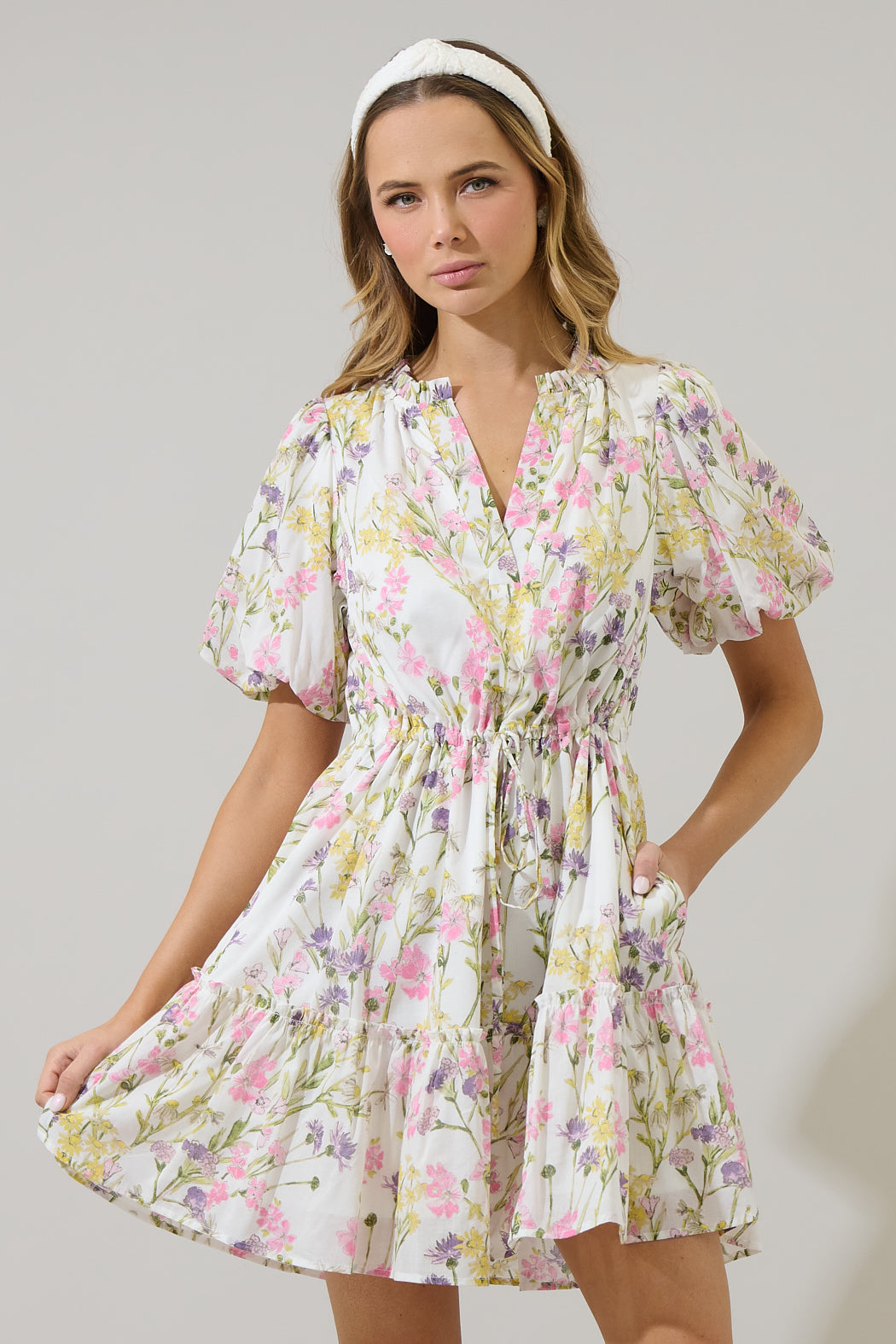 floral casual mini dress Lita Floral Noella Shift Mini Dress White / L