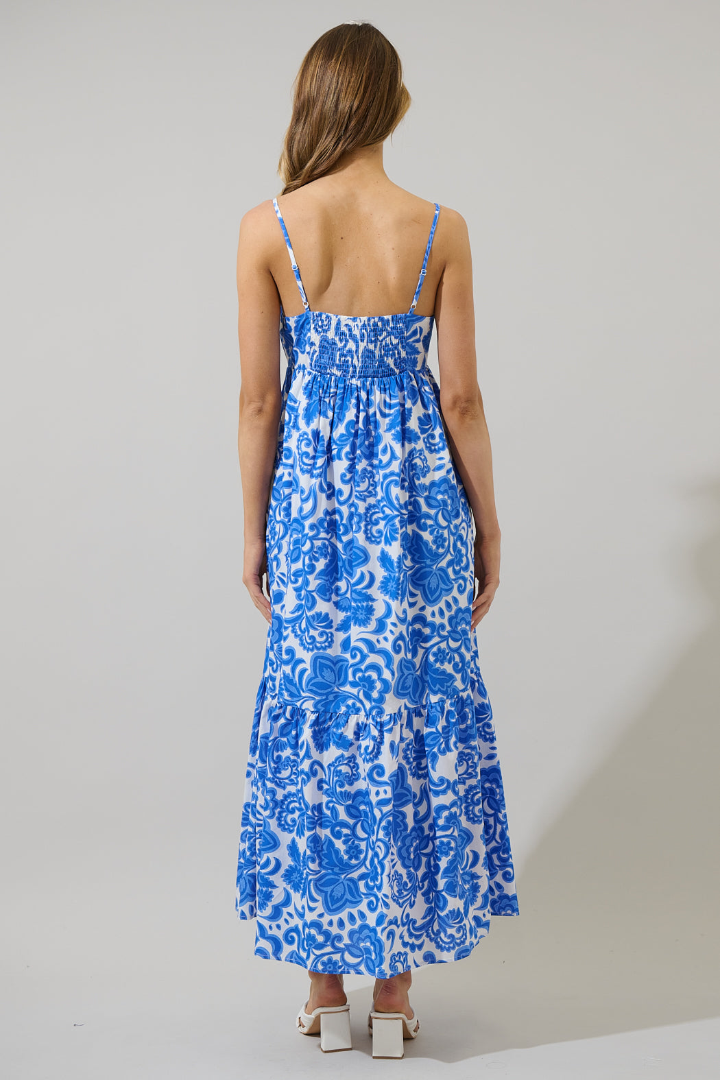 Magee Floral Cabana Flowy Maxi Dress WHT-BLUE-MULTI / L by Sugarlips Magee Floral Cabana Flowy Maxi Dress WHT-BLUE-MULTI / L by Sugarlips