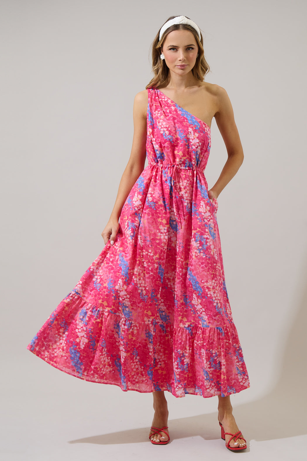Sugarlips Women's Leah Abstract Elya One Shoulder Maxi Dress - Pink - Maxi Dresses Sugarlips Women's Leah Abstract Elya One Shoulder Maxi Dress - Pink - Maxi Dresses