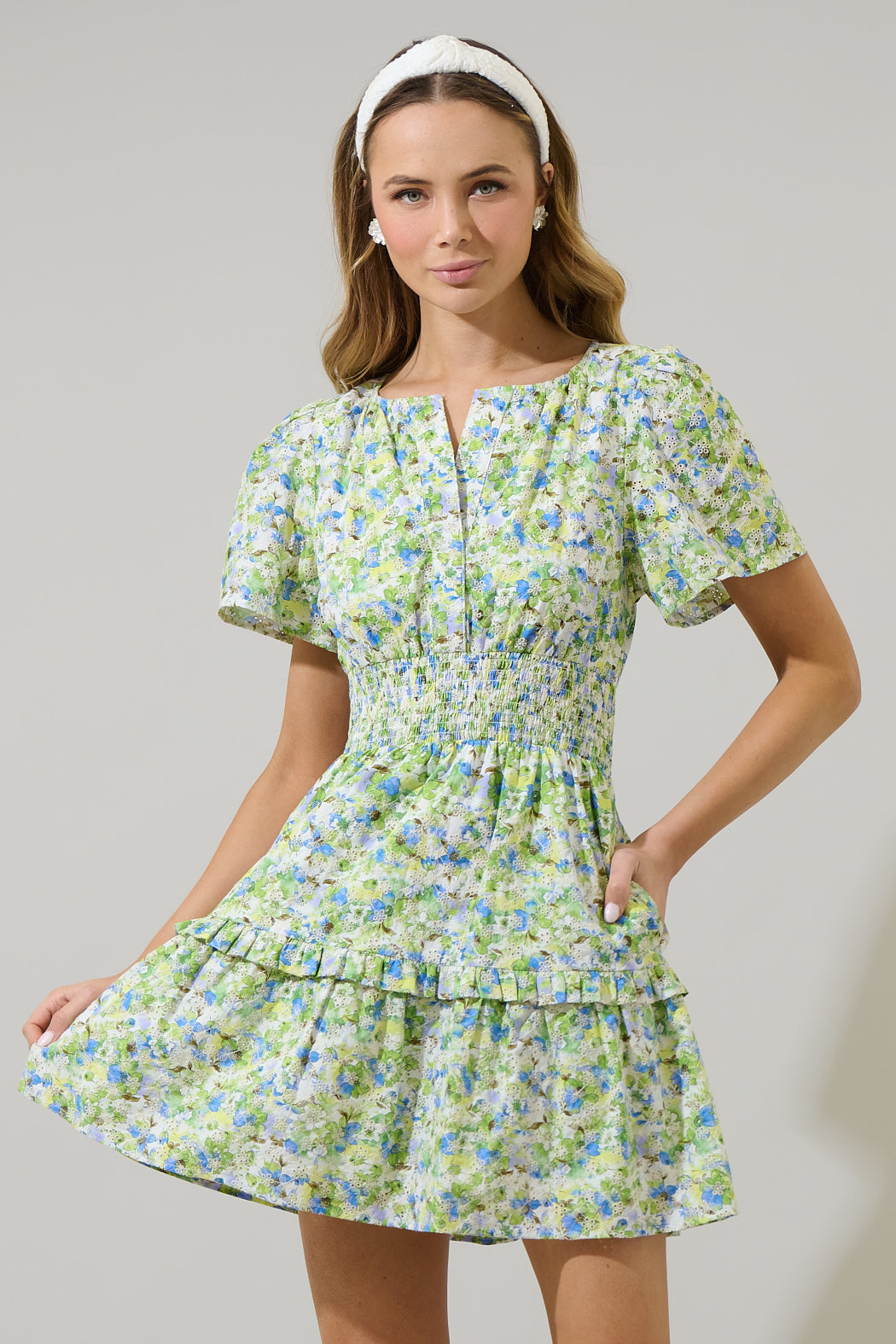 mini smocked dress Sage Smocked Button Front Mini Dress | Trendy Women's Dress