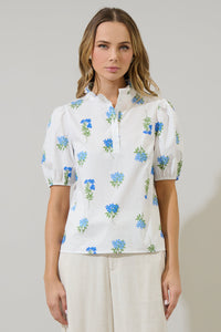 Jillian Floral Miraya Mock Neck Poplin Top