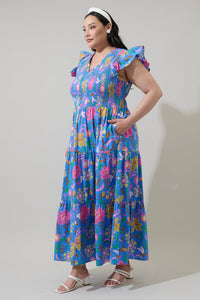 Faro Floral Sunfire Tiered Midi Dress Curve