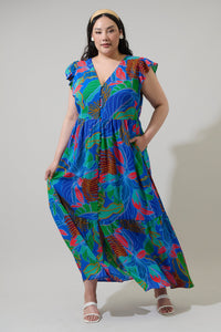 Malton Tropical Evianna Button Down Flutter Maxi Dress Curve