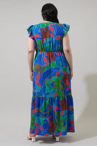 Malton Tropical Evianna Button Down Flutter Maxi Dress Curve