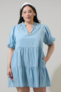 Haysville Jacey Babydoll Chambray Mini Dress Curve