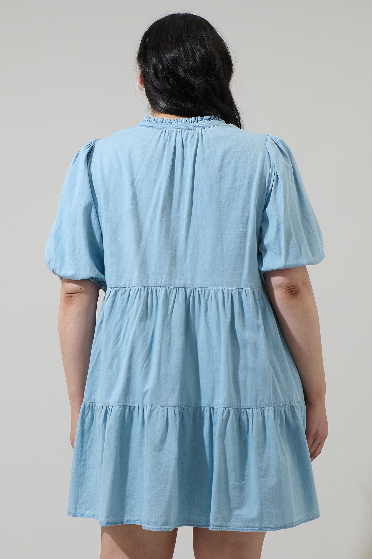 Haysville Jacey Babydoll Chambray Mini Dress Curve MEDIUM-DENIM / 1X by Sugarlips Haysville Jacey Babydoll Chambray Mini Dress Curve MEDIUM-DENIM / 1X by Sugarlips