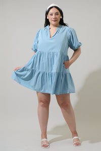 Haysville Jacey Babydoll Chambray Mini Dress Curve