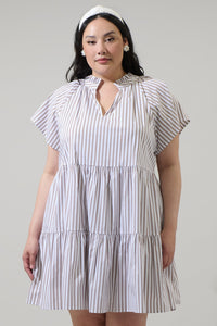 Parson Stripe Janelly Poplin Tiered Mini Dress Curve