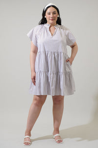 Parson Stripe Janelly Poplin Tiered Mini Dress Curve