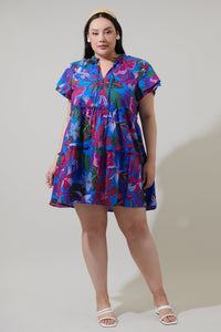 Mela Tropics Empire Tiered Mini Dress Curve