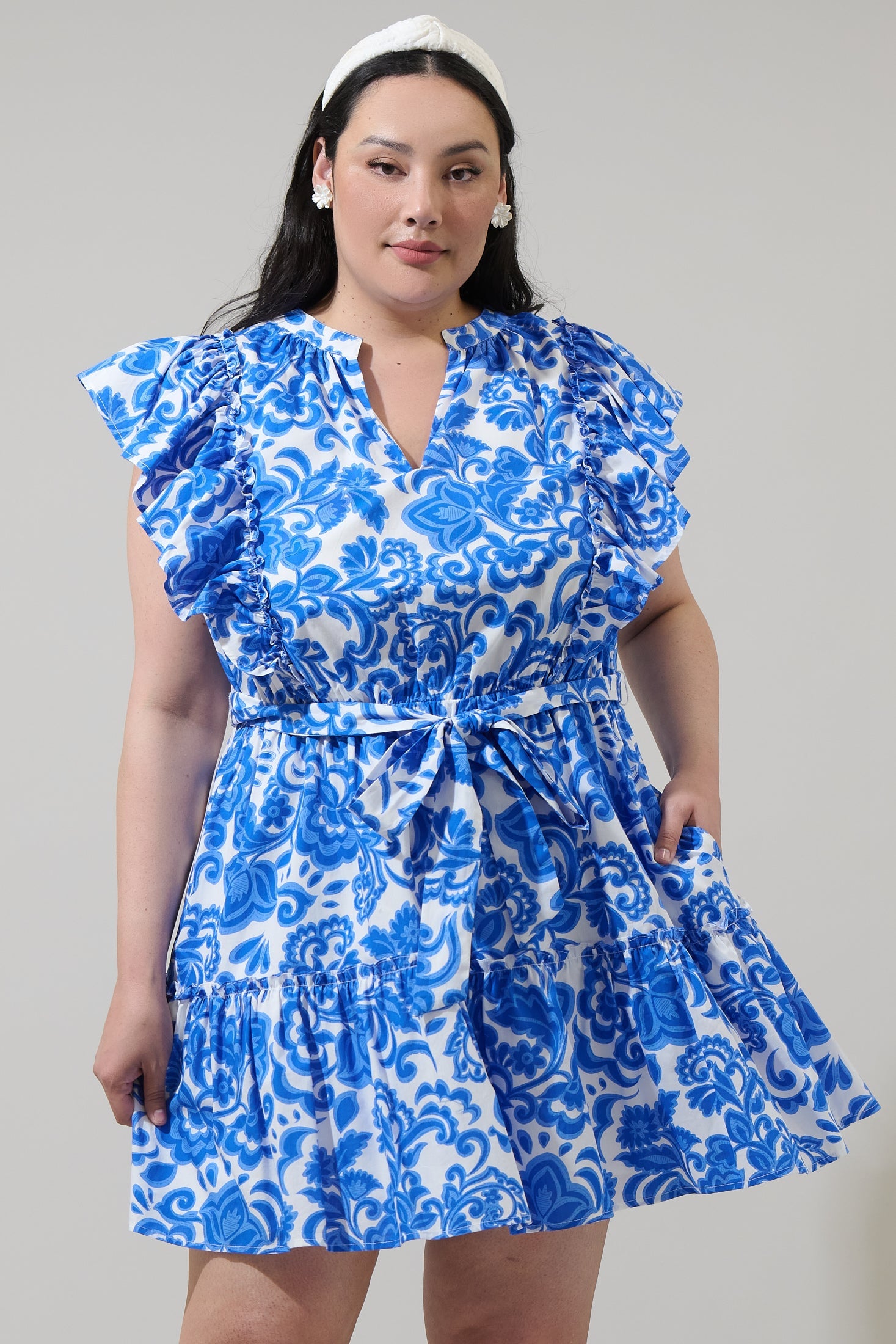 SUGARLIPS Women's Magee Floral Print Ruffle Minidress - Blue SUGARLIPS Women's Magee Floral Print Ruffle Minidress - Blue