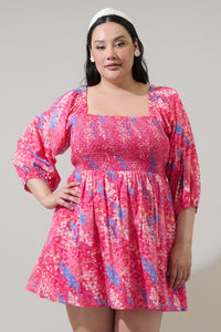 Leah Abstract Niko Smocked Mini Dress Curve