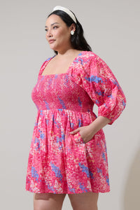 Leah Abstract Niko Smocked Mini Dress Curve