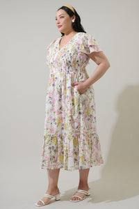 Lita Floral Patte Tiered Midi Dress Curve