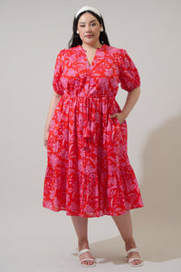 Aria Floral Beth Button Down Midi Dress Curve