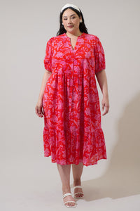 Aria Floral Beth Button Down Midi Dress Curve