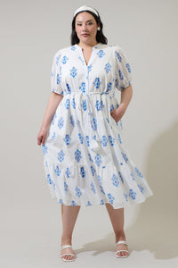 Yila Floral Beth Button Down Midi Dress Curve