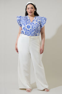 Arbor Tile Risette Ruffle Split Neck Top Curve