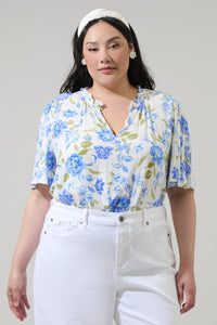 Milla Floral Ruffle Split Neck Dupont Top Curve