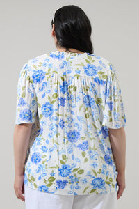 Milla Floral Ruffle Split Neck Dupont Top Curve