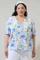 Milla Floral Ruffle Split Neck Dupont Top Curve