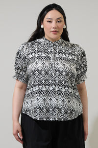 La Palma Floral Clove Puff Sleeve Top Curve