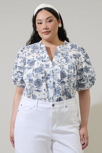 Renzo Toile Court Button Down Top Curve