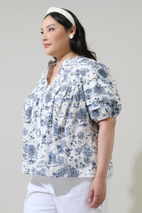 Renzo Toile Court Button Down Top Curve