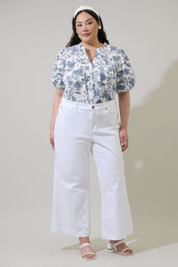 Renzo Toile Court Button Down Top Curve