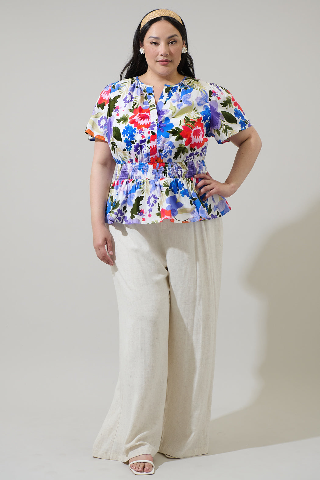 peplum dresses and tops Embroidered Peplum Top With Chiffon Skirt Gown