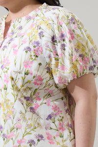 Lita Floral Avy Button Down Top Curve