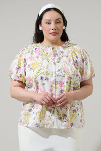 Lita Floral Avy Button Down Top Curve